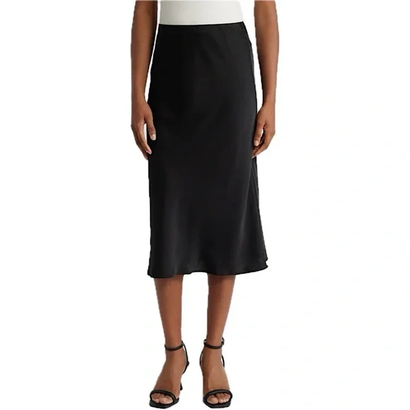 Club Monaco Trycia Bias Cut Skirt Satin Black Midi A-Line High Rise Size
